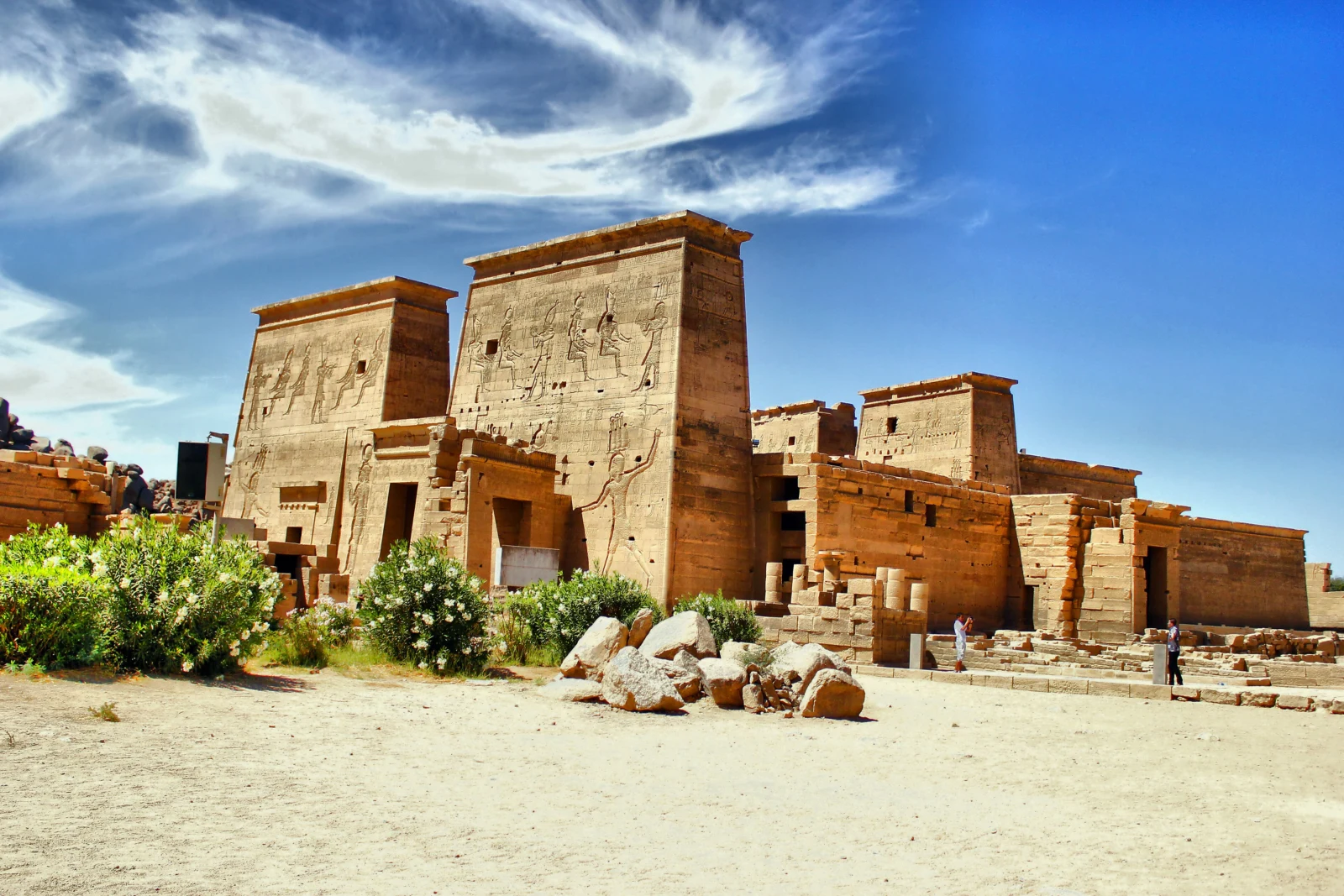 Philae temple architecture beside the water