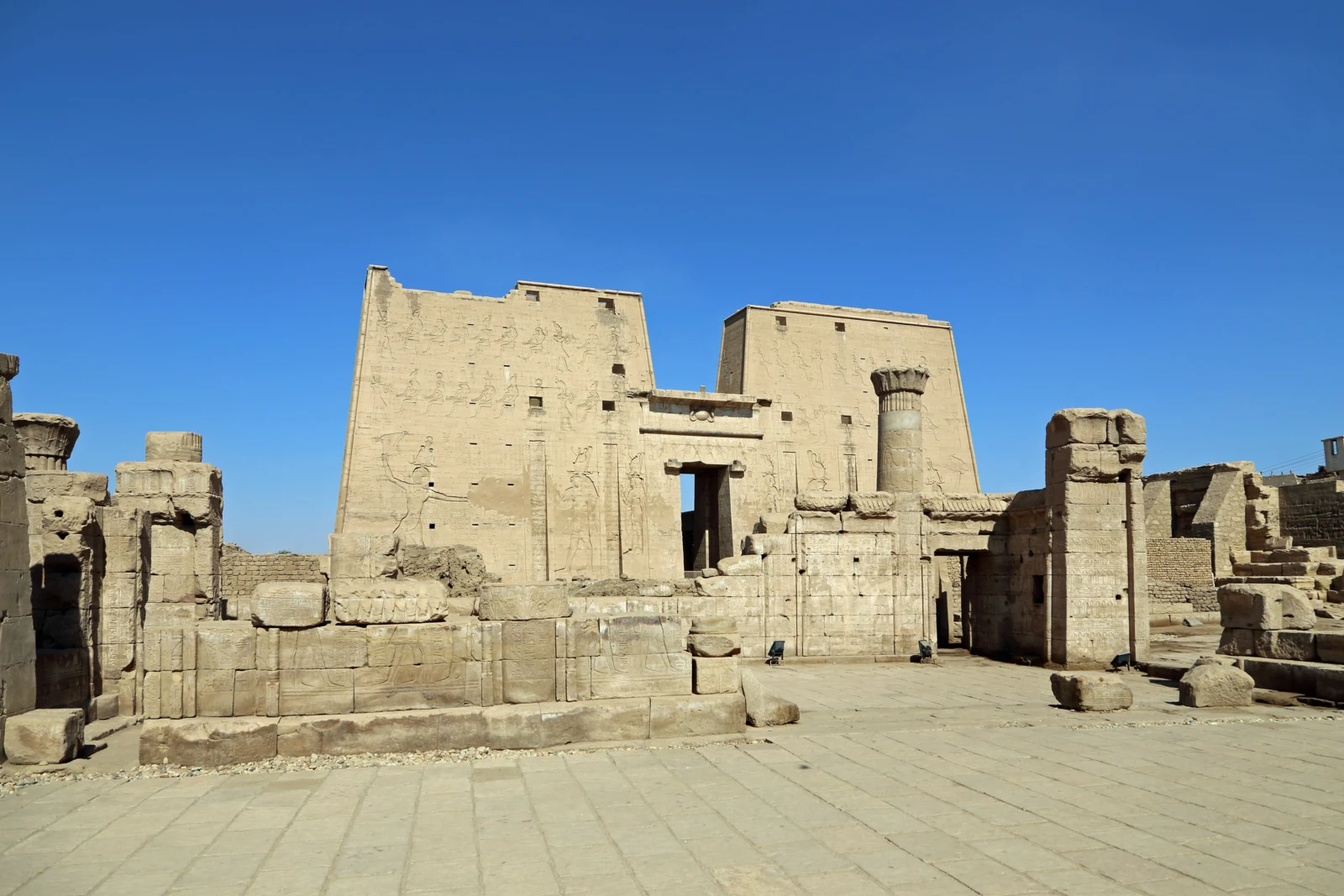 Ancient temple architecture and statues at Edfu