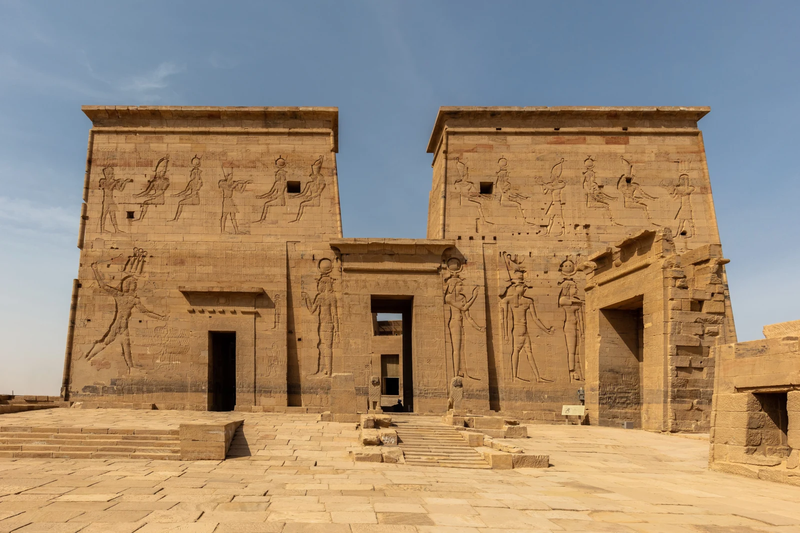 A colonnaded passage at Philae Temple in Aswan